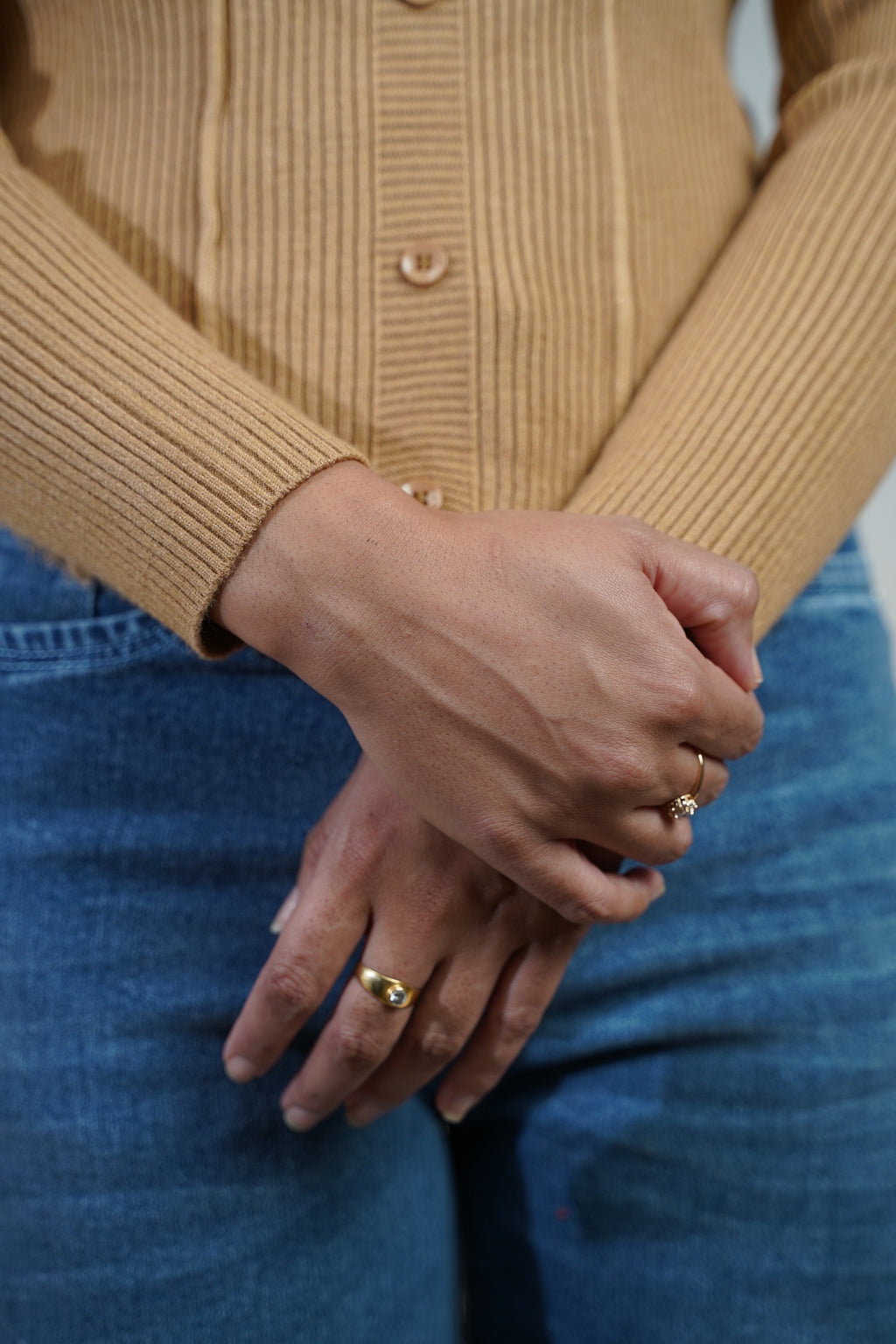 Criss-Cross Neck V-Hem Top Beige