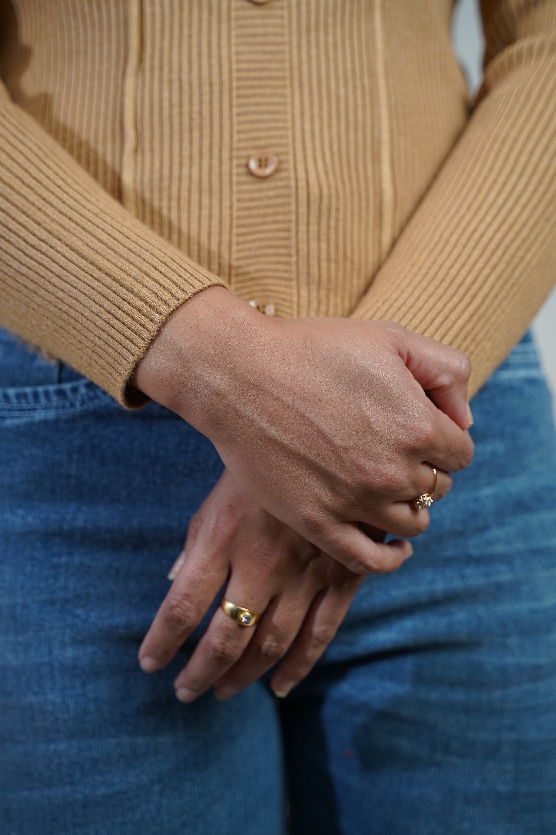 Criss-Cross Neck V-Hem Top Beige