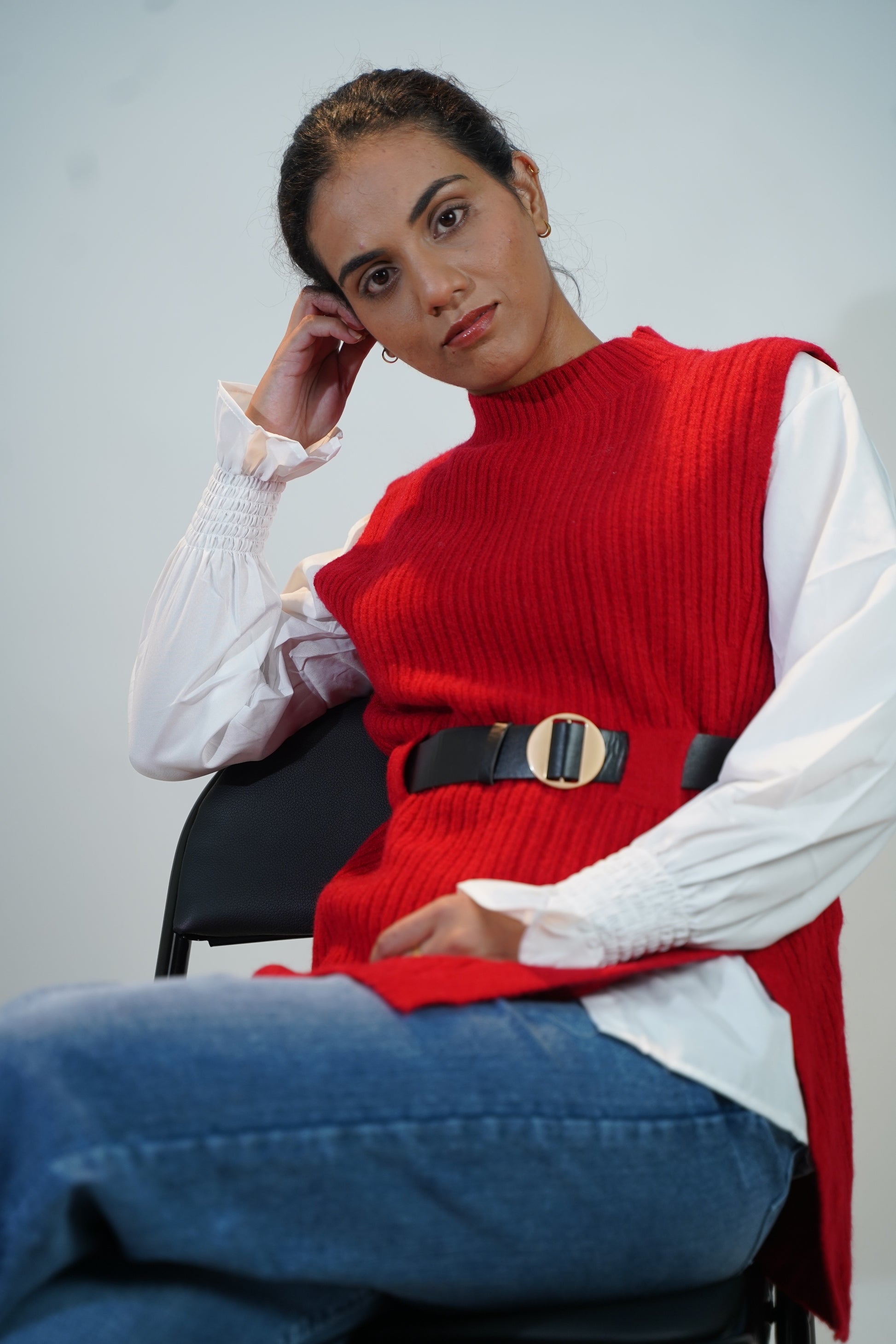 Two-Piece Sweater & Shirt Set Red