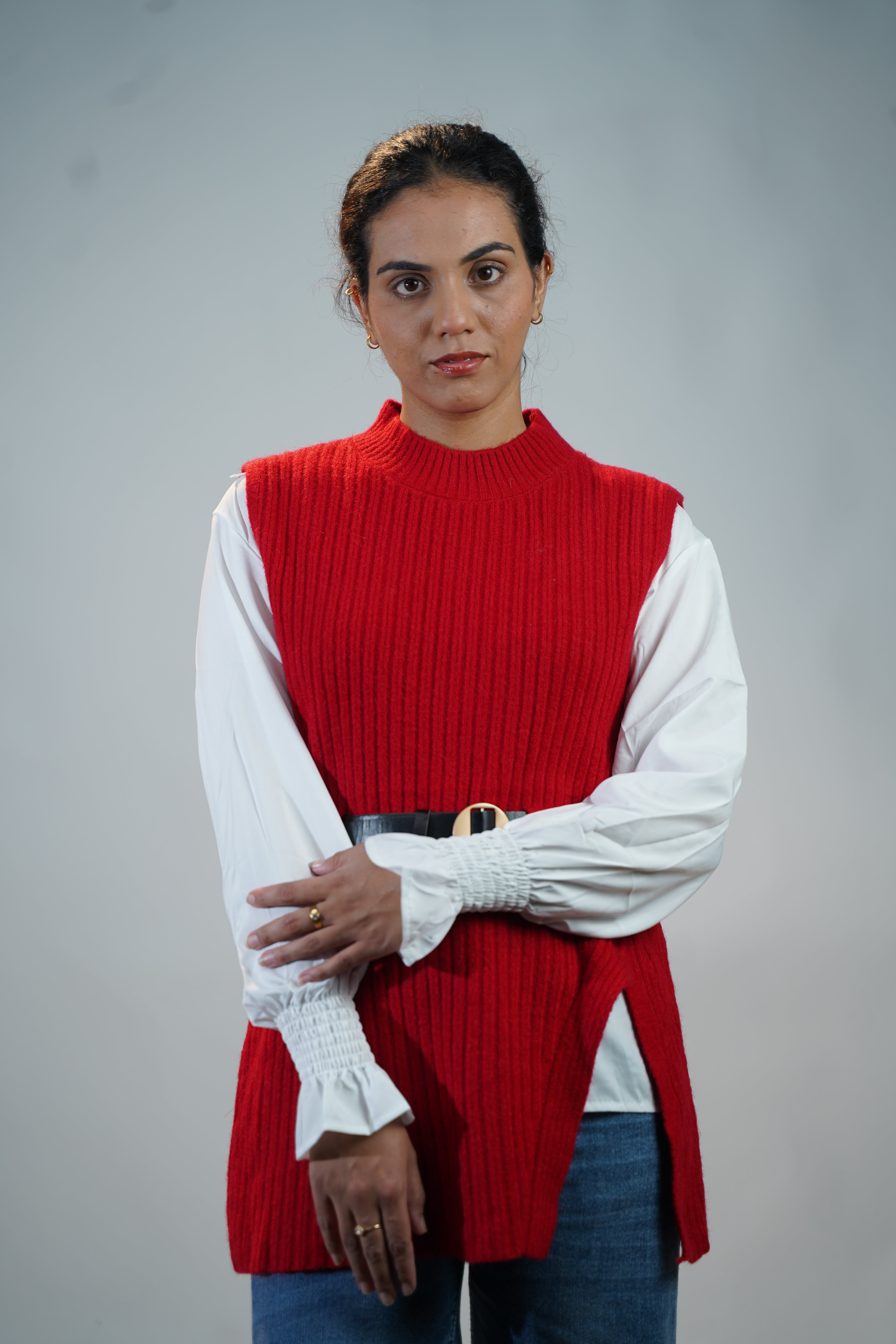 Two-Piece Sweater & Shirt Set Red