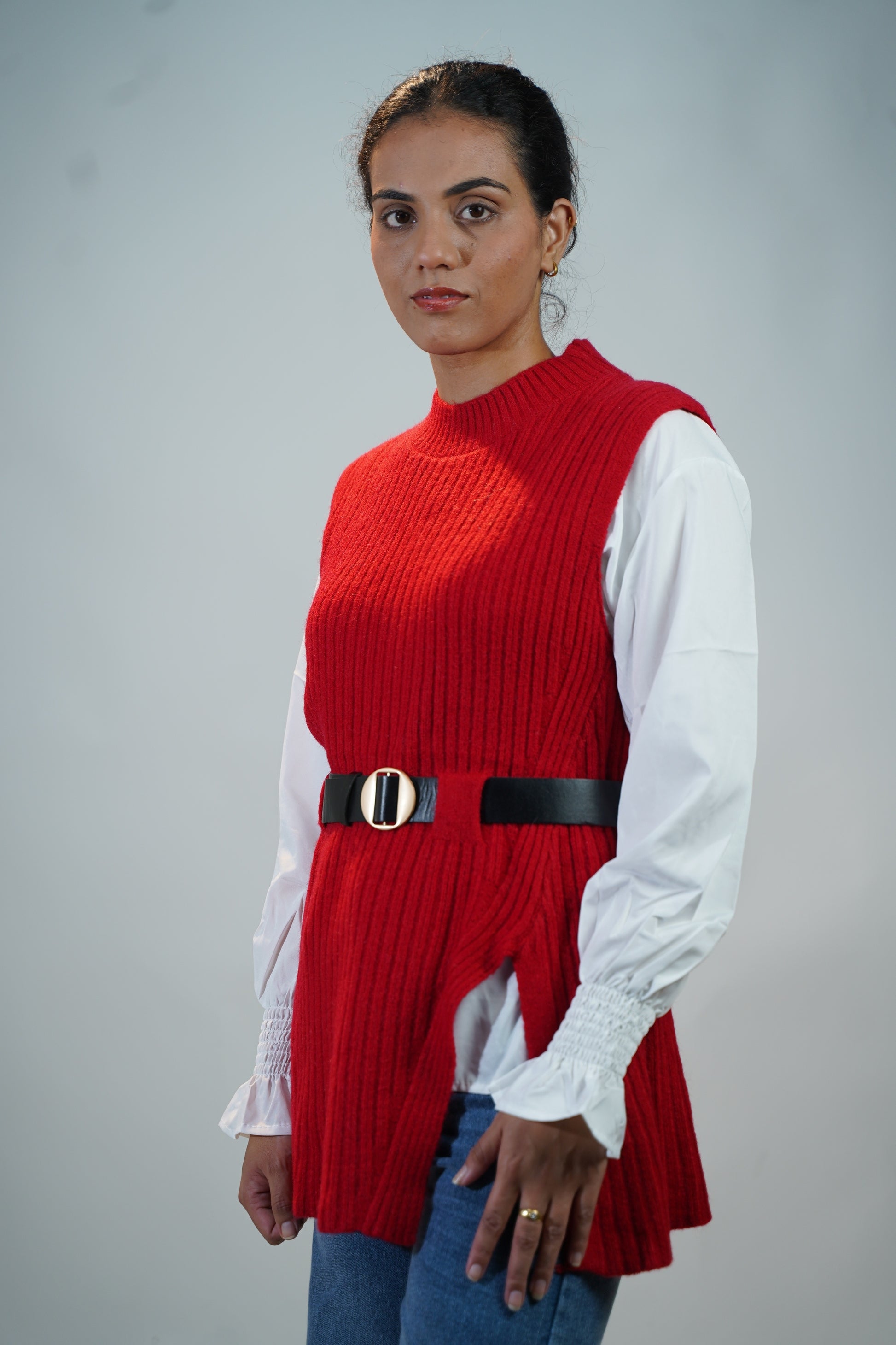 Two-Piece Sweater & Shirt Set Red