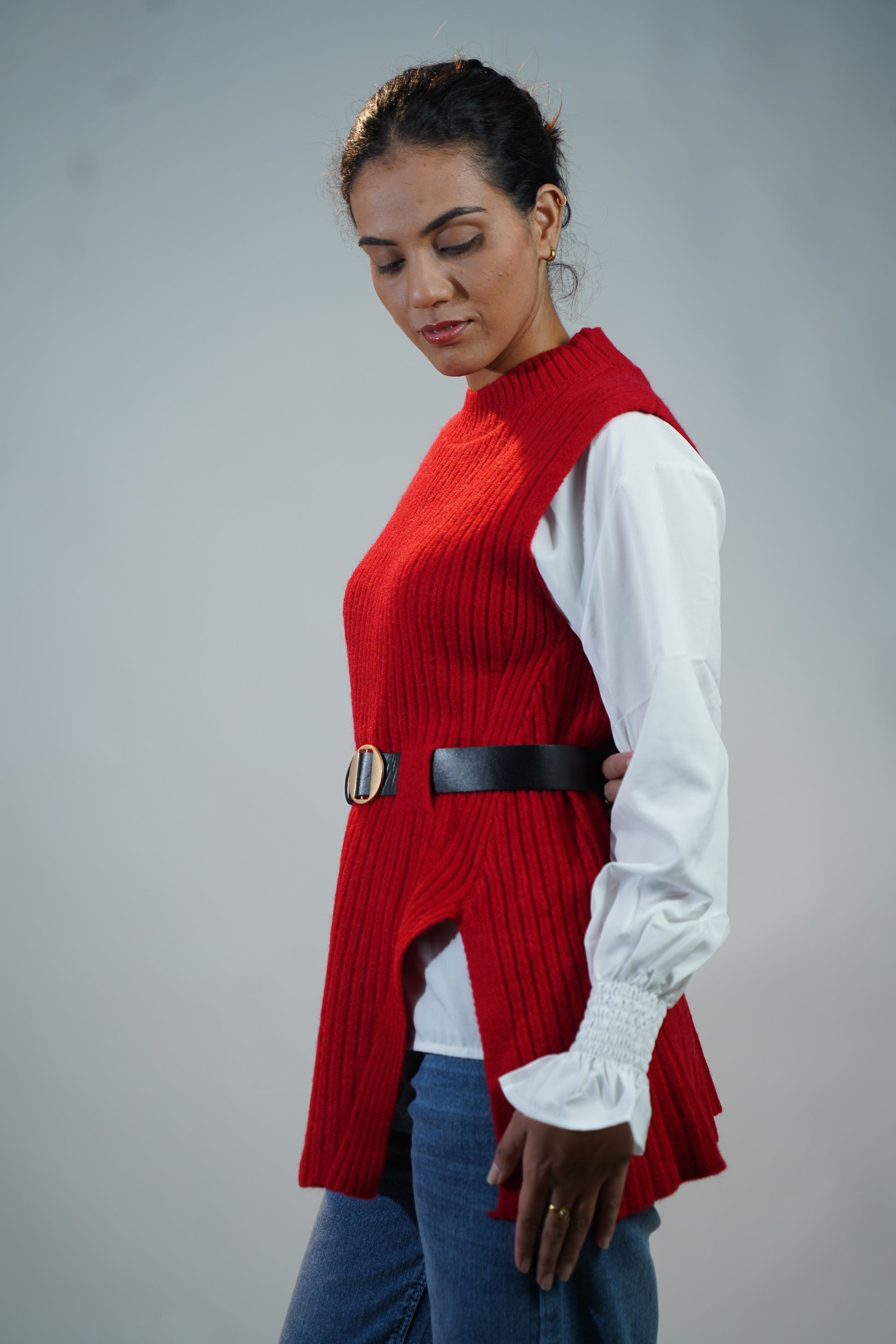 Two-Piece Sweater & Shirt Set Red