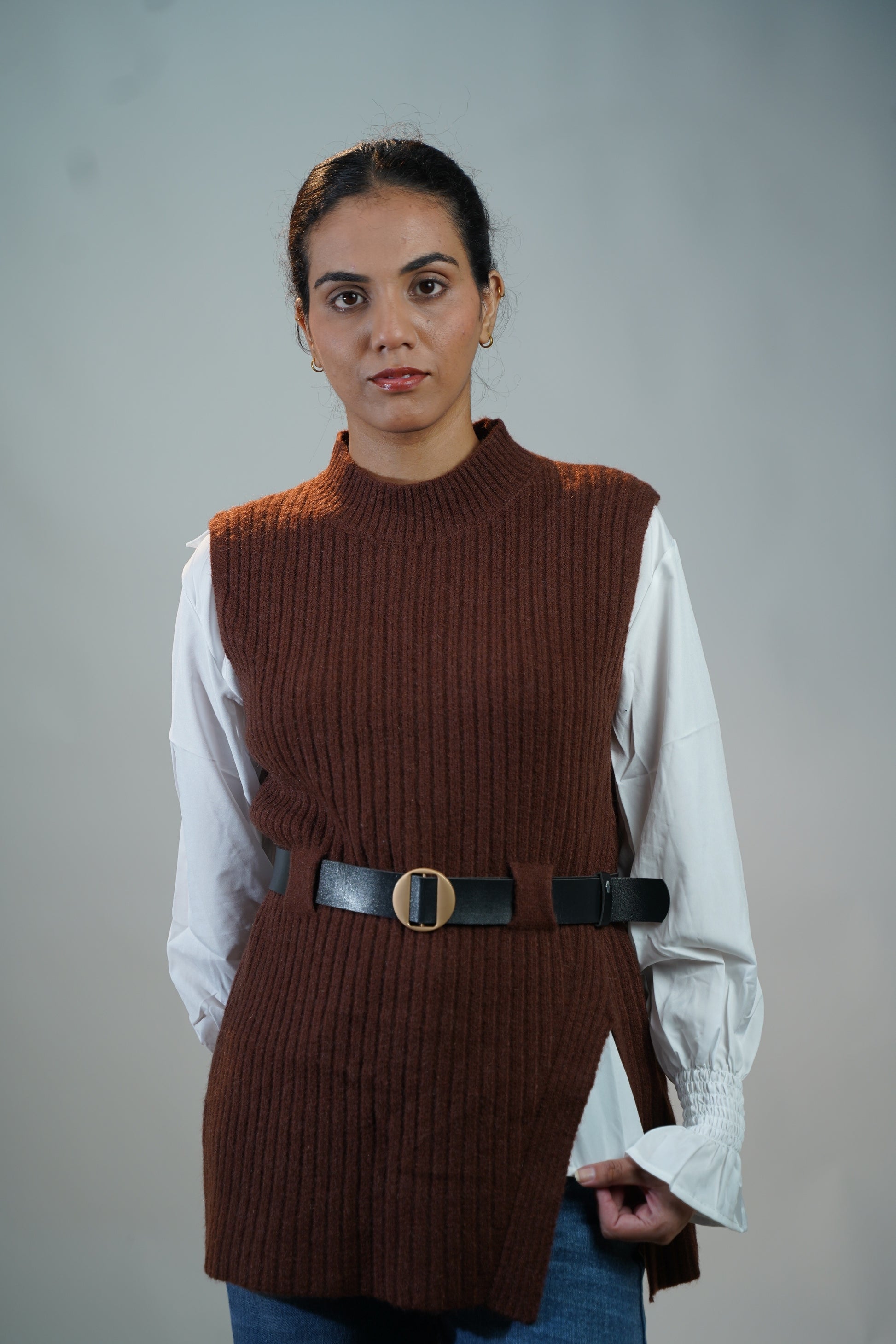 Two-Piece Sweater & Shirt Set Brown