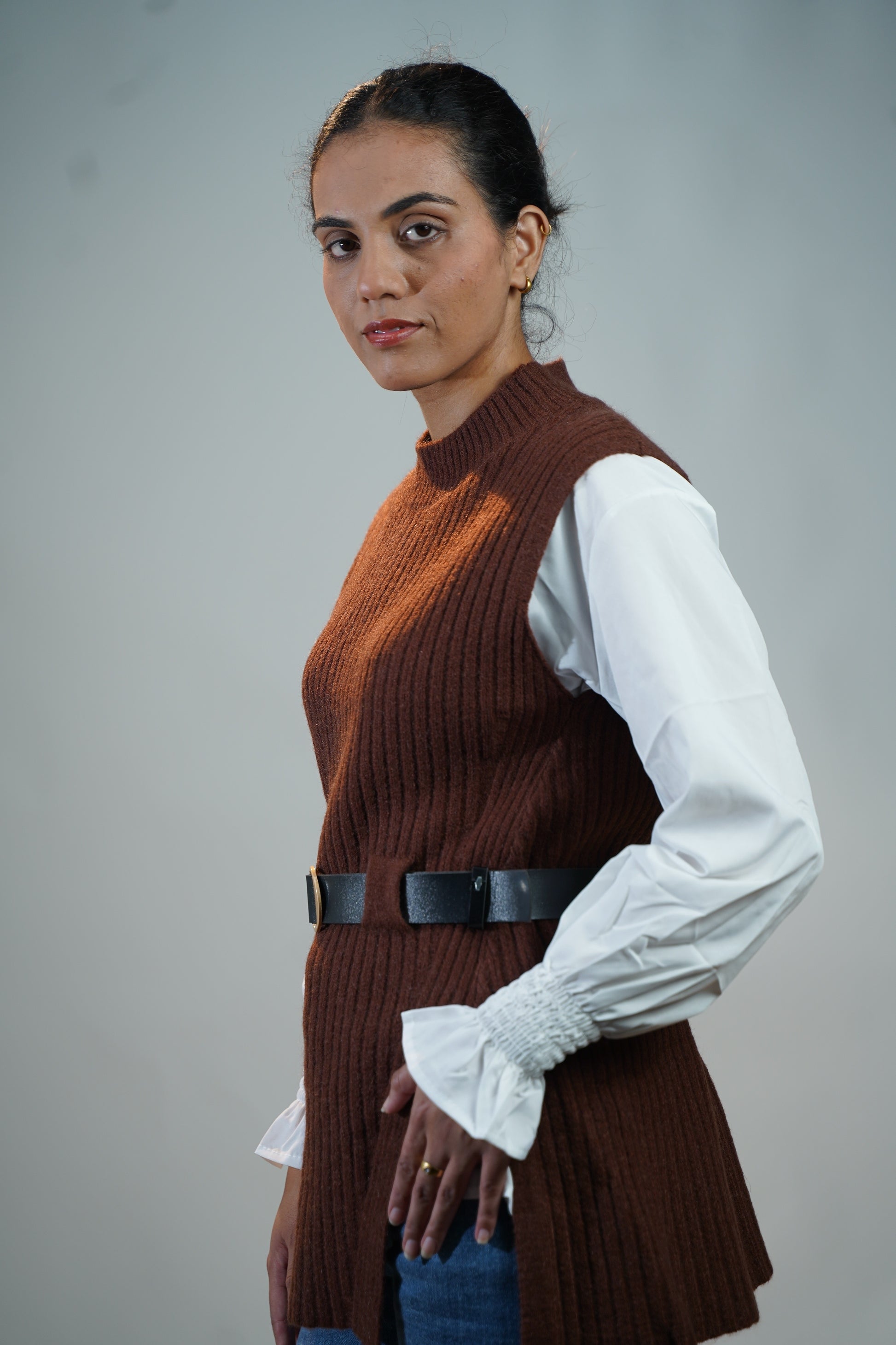 Two-Piece Sweater & Shirt Set Brown