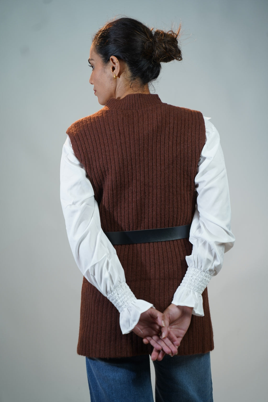 Two-Piece Sweater & Shirt Set Brown