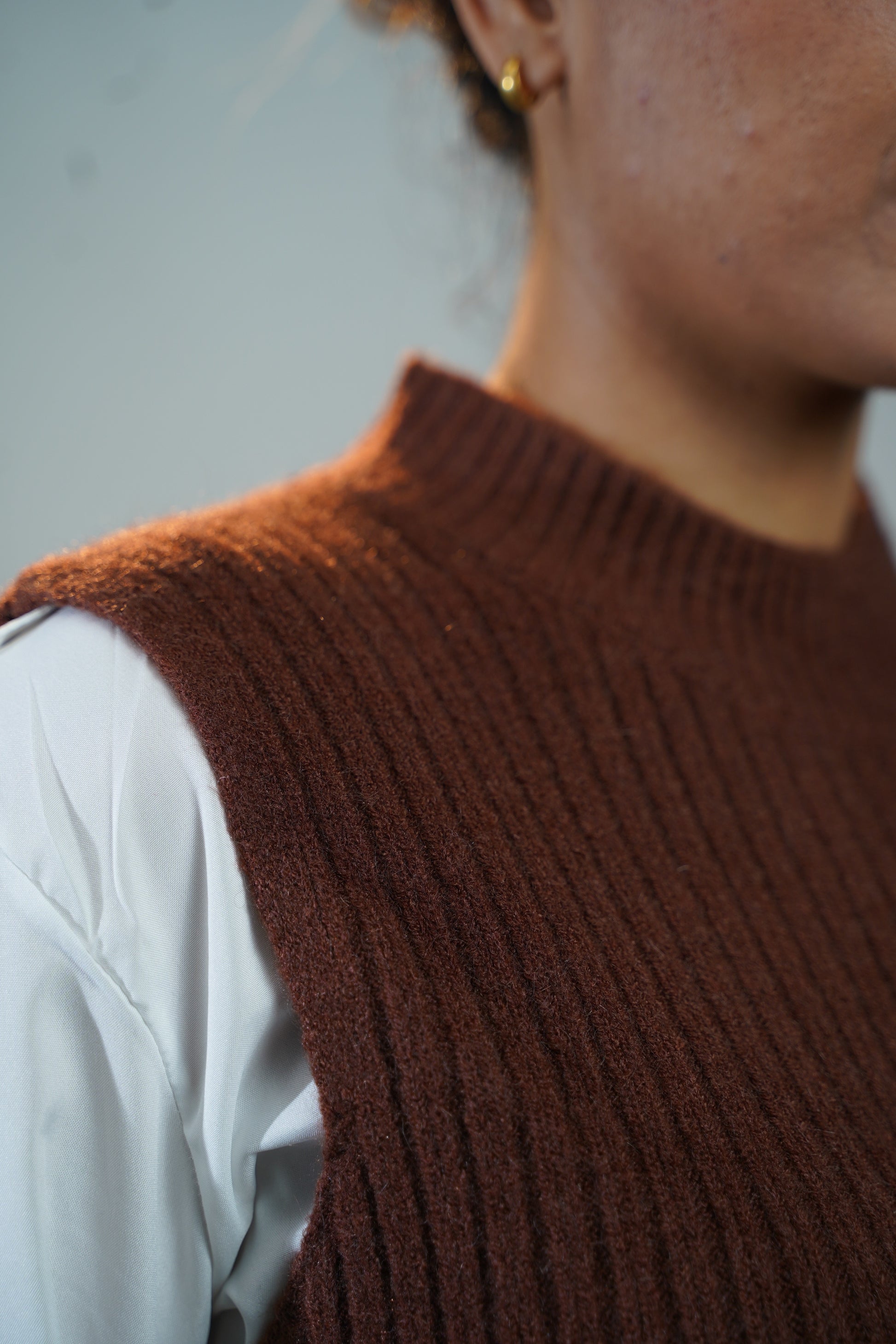 Two-Piece Sweater & Shirt Set Brown