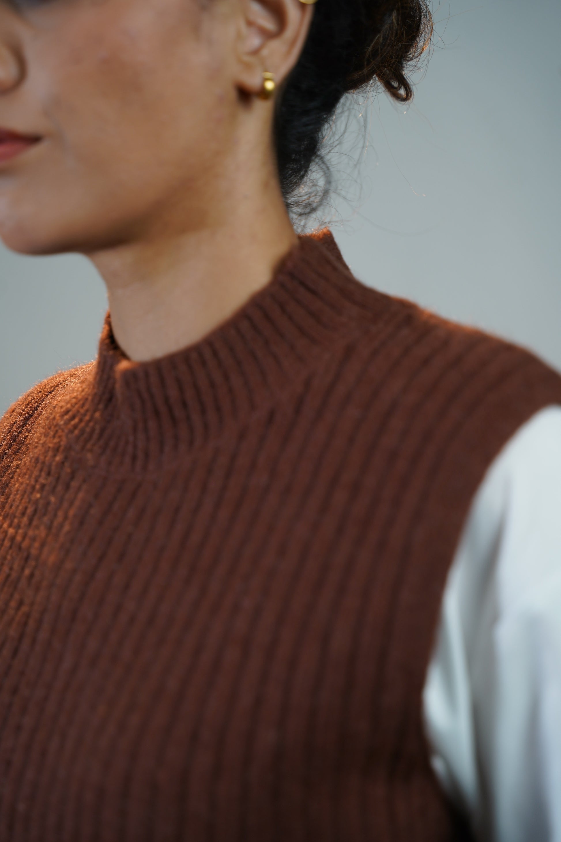Two-Piece Sweater & Shirt Set Brown