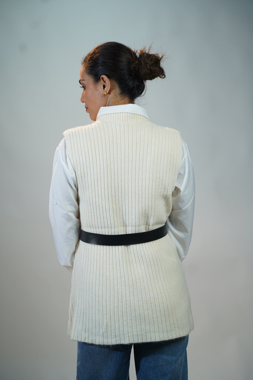 Two-Piece Sweater & Shirt Set White