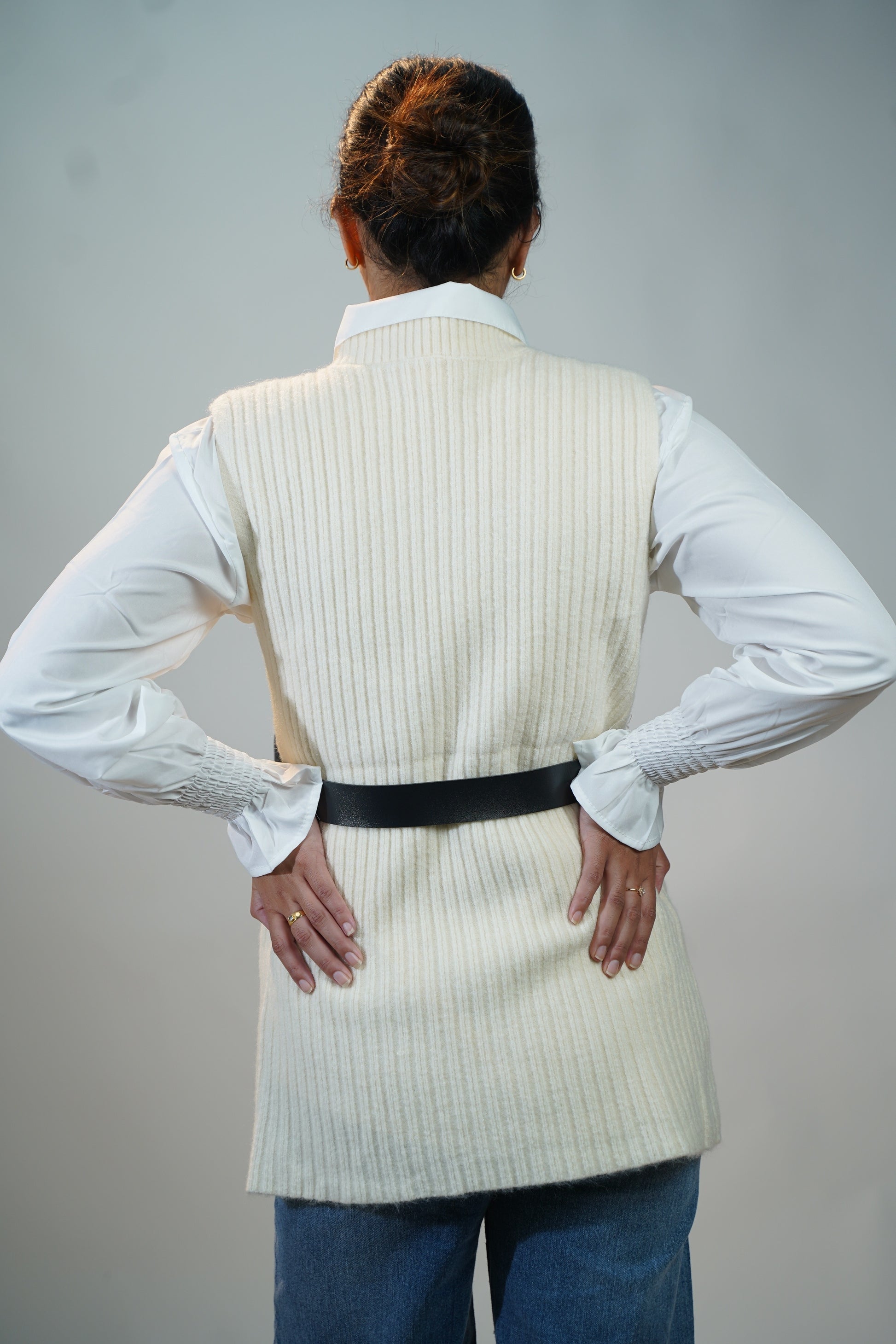 Two-Piece Sweater & Shirt Set White