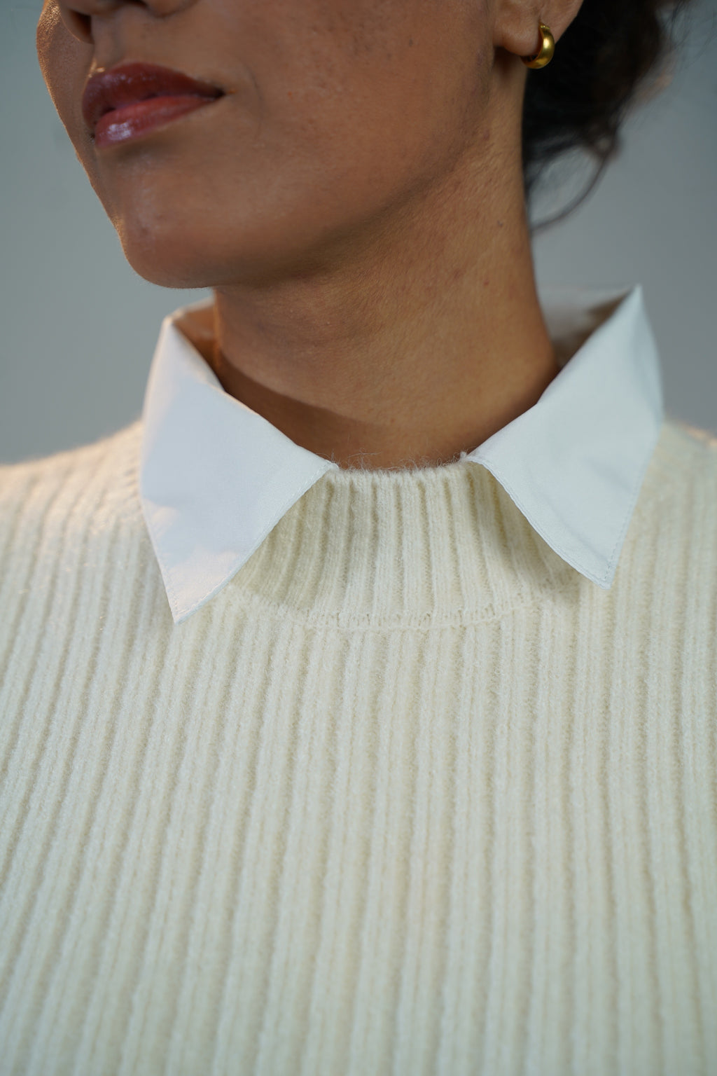 Two-Piece Sweater & Shirt Set White