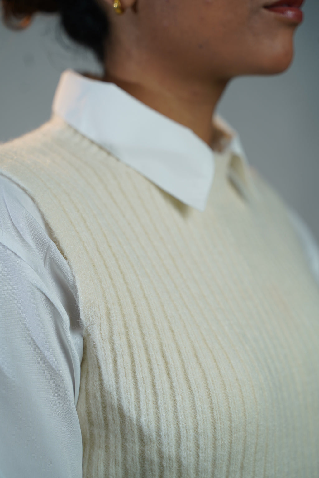 Two-Piece Sweater & Shirt Set White