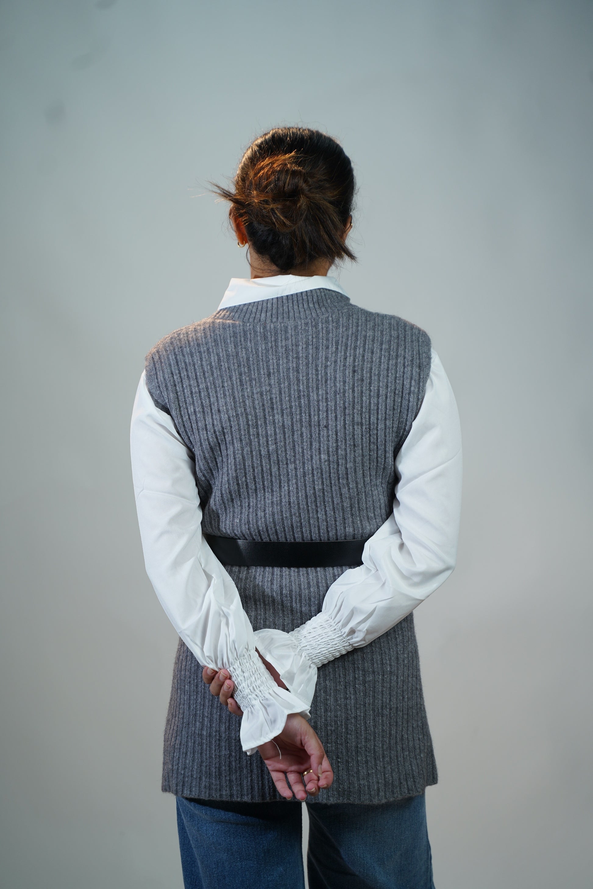 Two-Piece Sweater & Shirt Set Gray