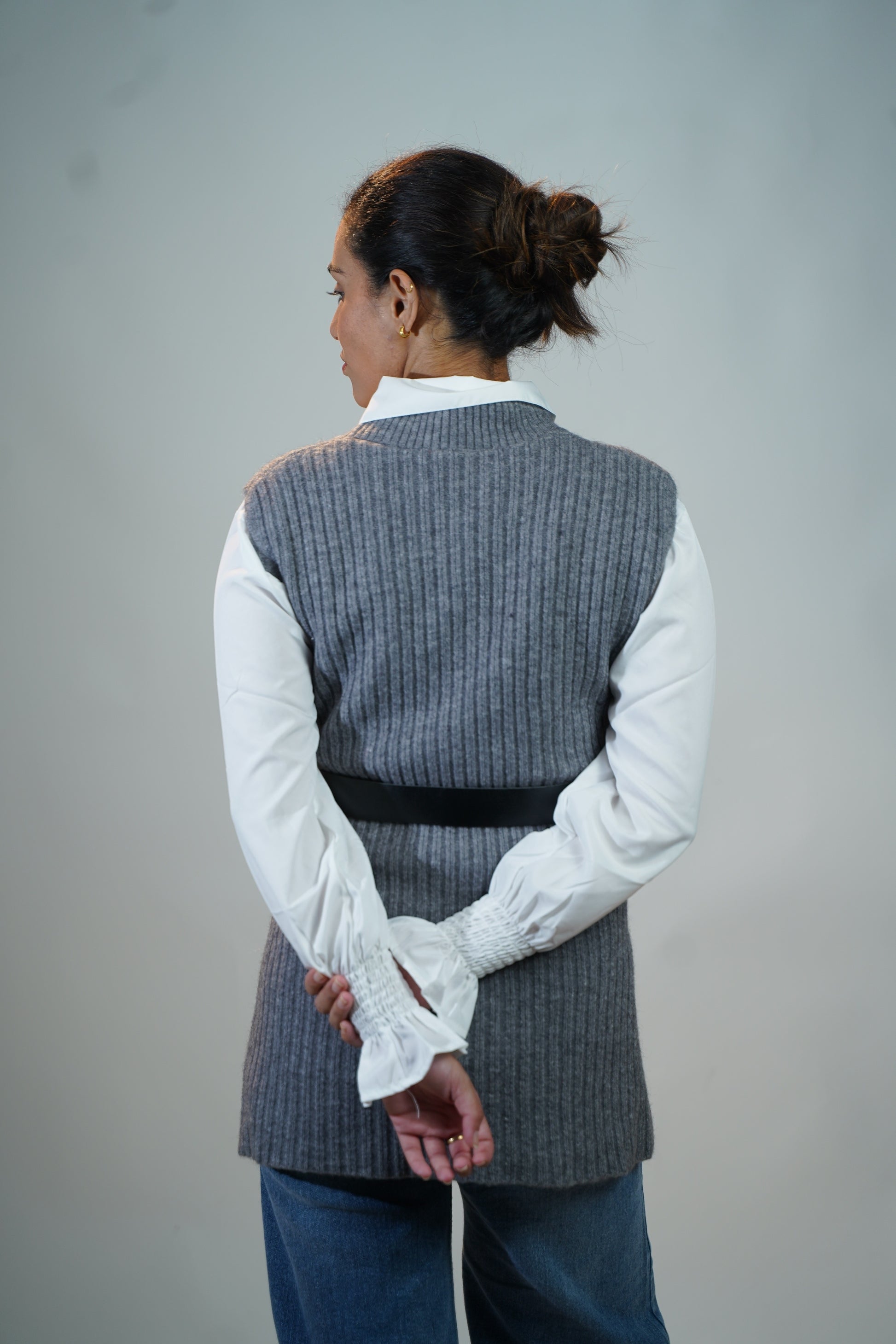 Two-Piece Sweater & Shirt Set Gray