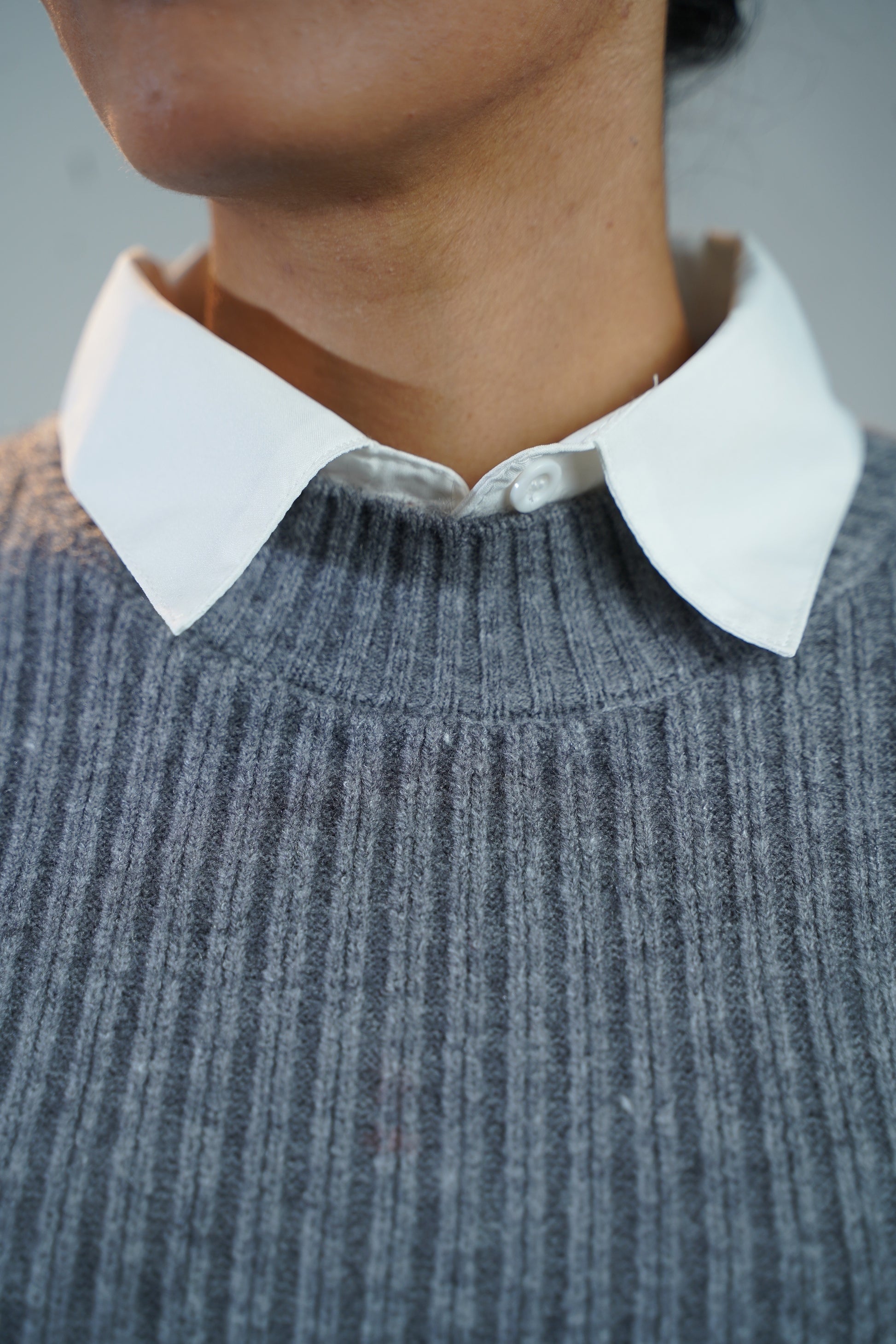 Two-Piece Sweater & Shirt Set Gray