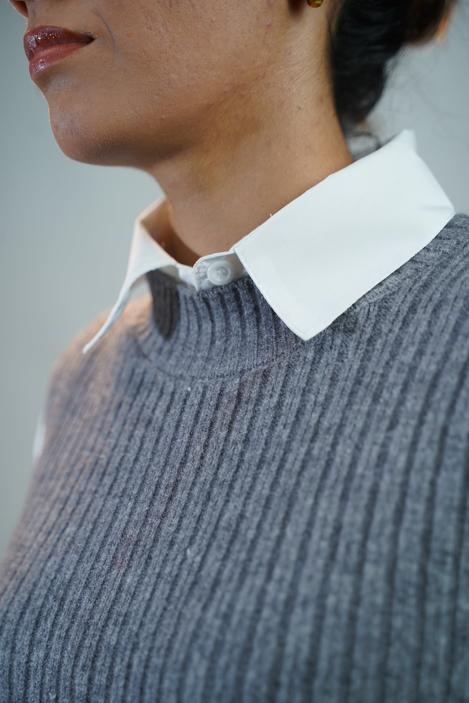 Two-Piece Sweater & Shirt Set Gray