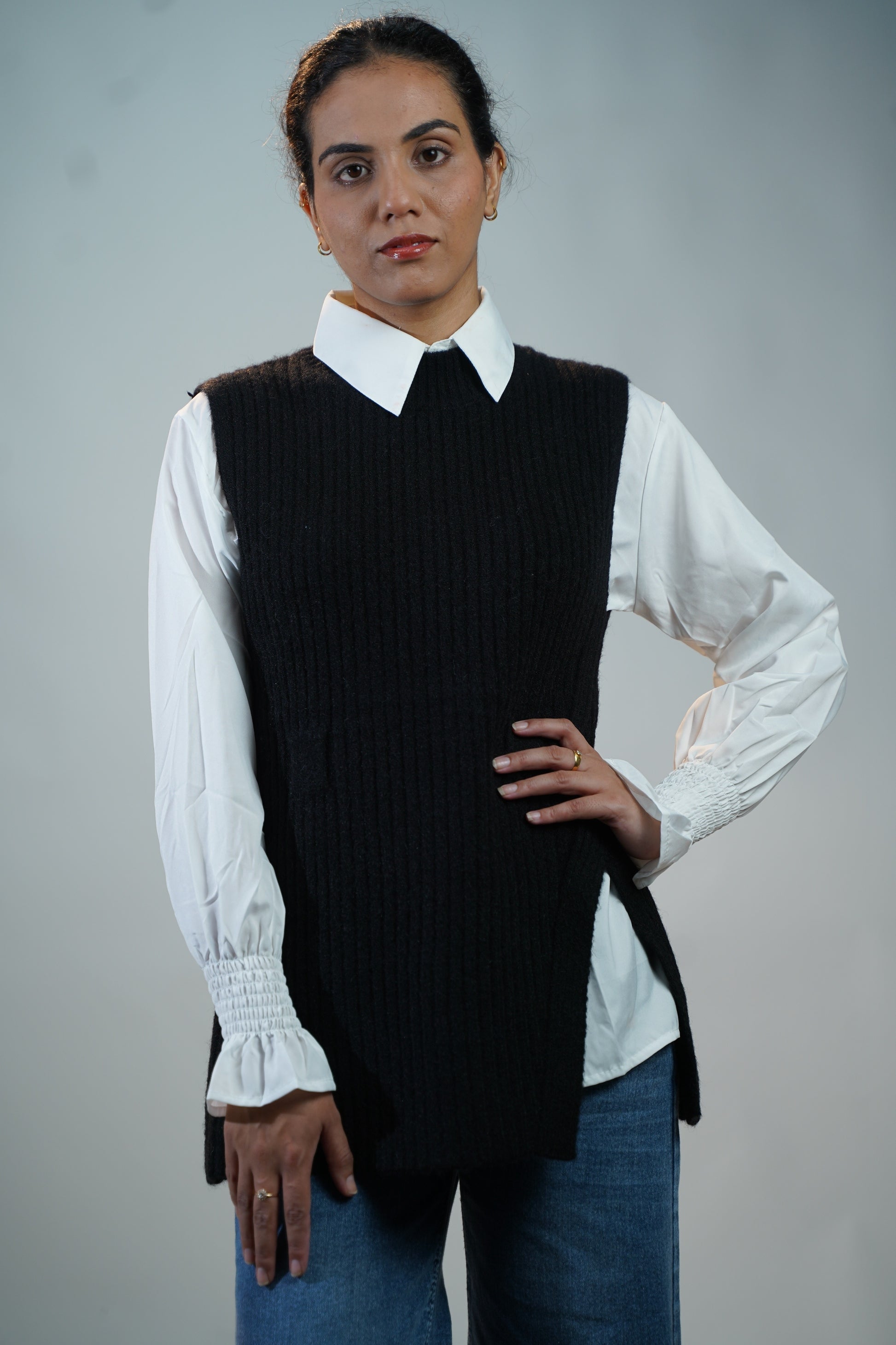 Two-Piece Sweater & Shirt Set Black