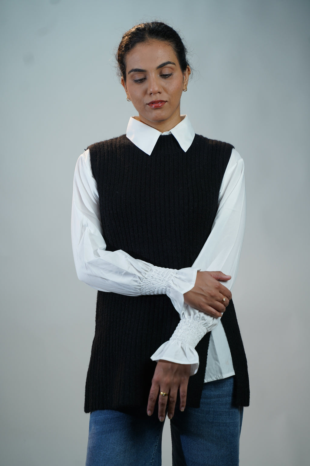 Two-Piece Sweater & Shirt Set Black