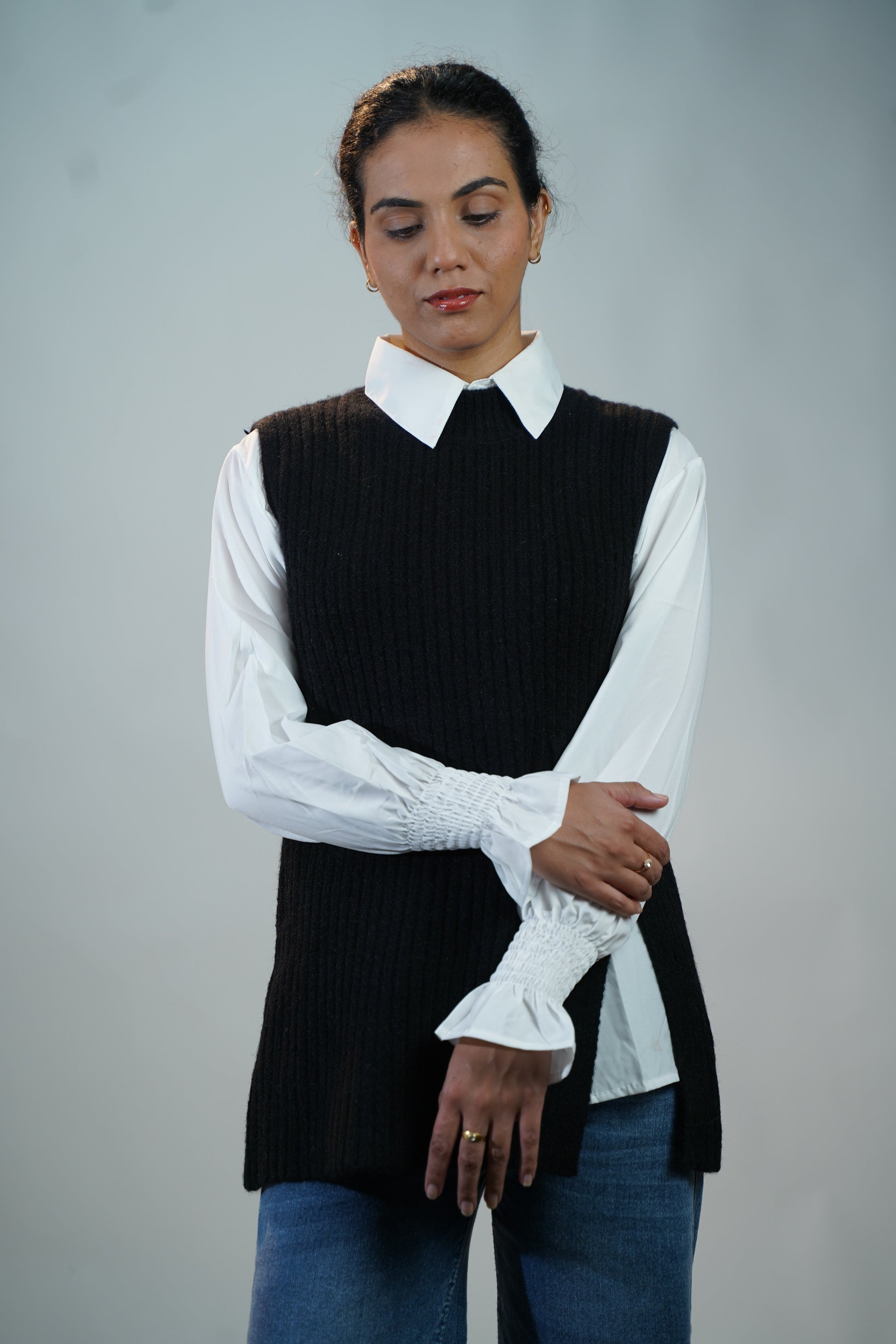 Two-Piece Sweater & Shirt Set Black