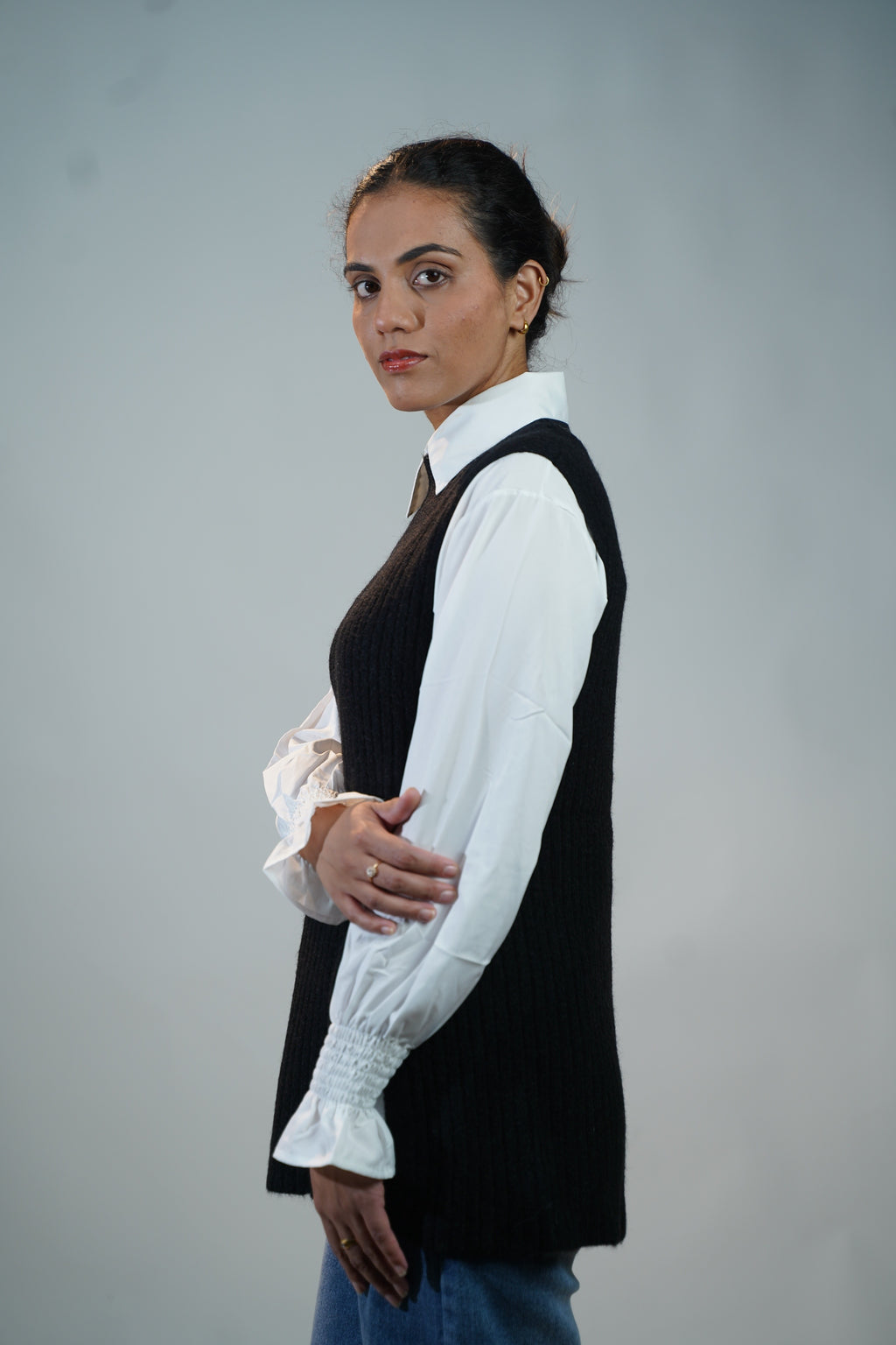 Two-Piece Sweater & Shirt Set Black