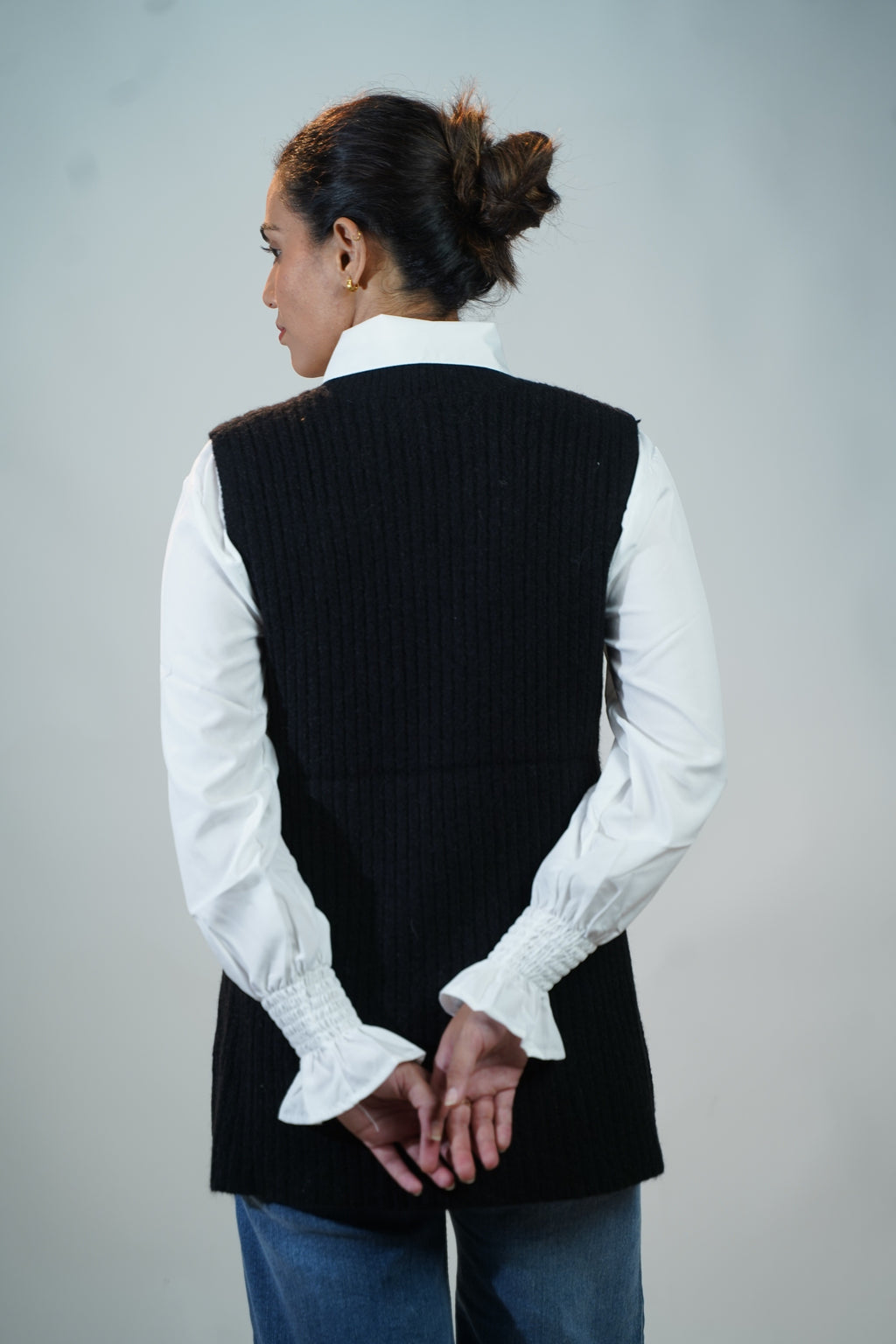 Two-Piece Sweater & Shirt Set Black