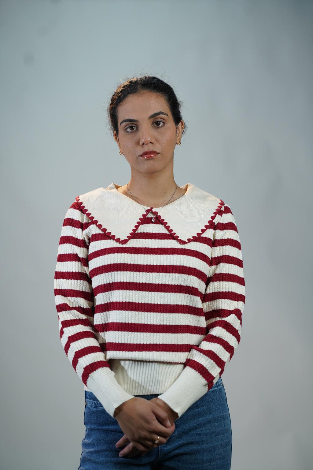 Korean-Style Two-Tone Top Red