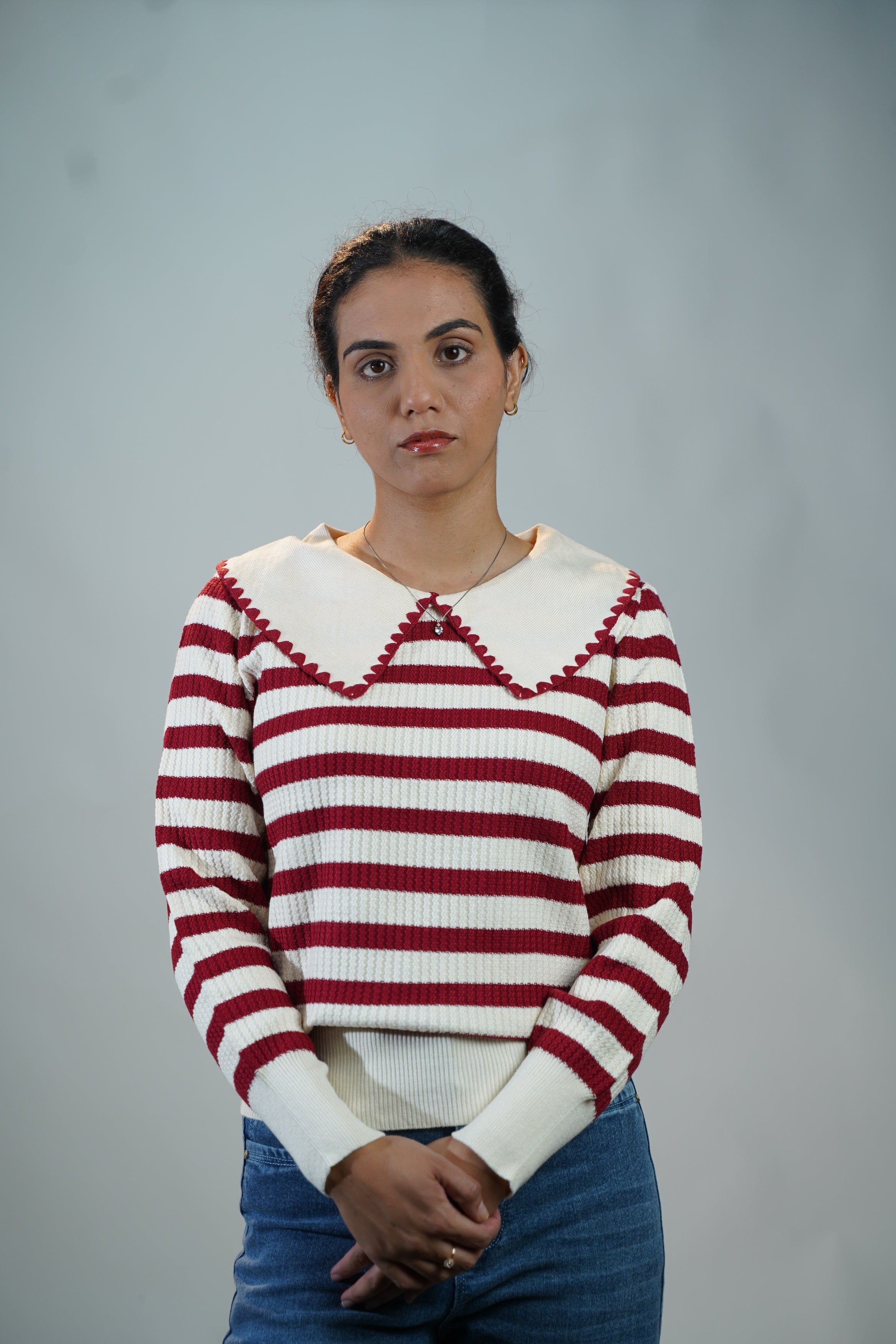 Korean-Style Two-Tone Top Red