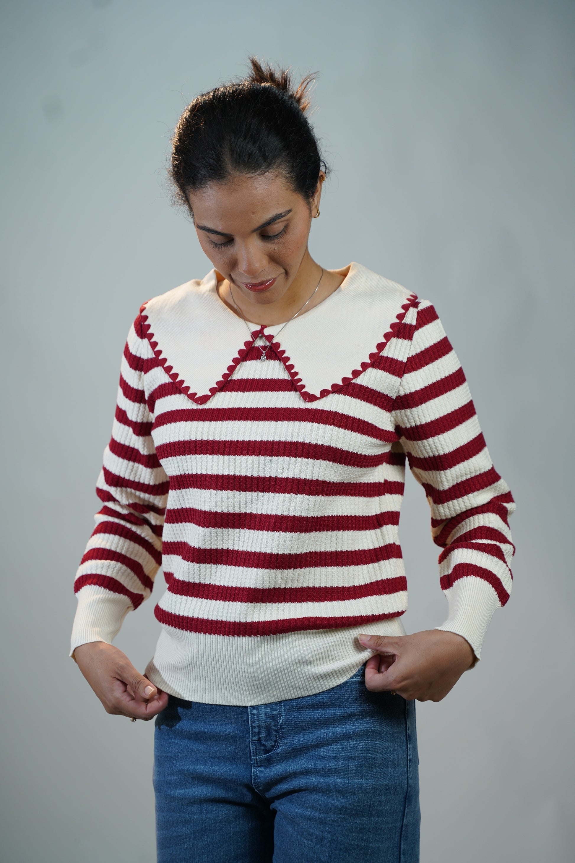 Korean-Style Two-Tone Top Red