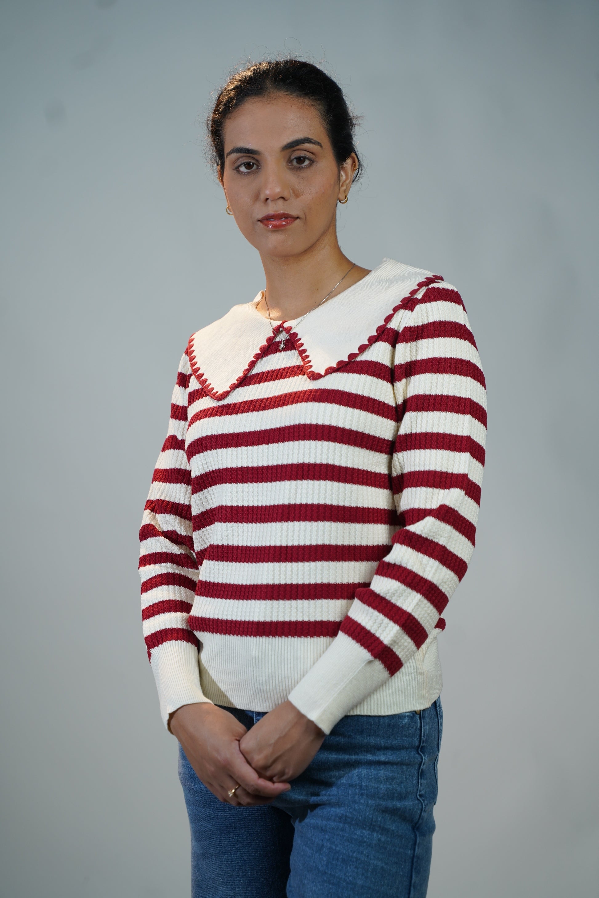 Korean-Style Two-Tone Top Red