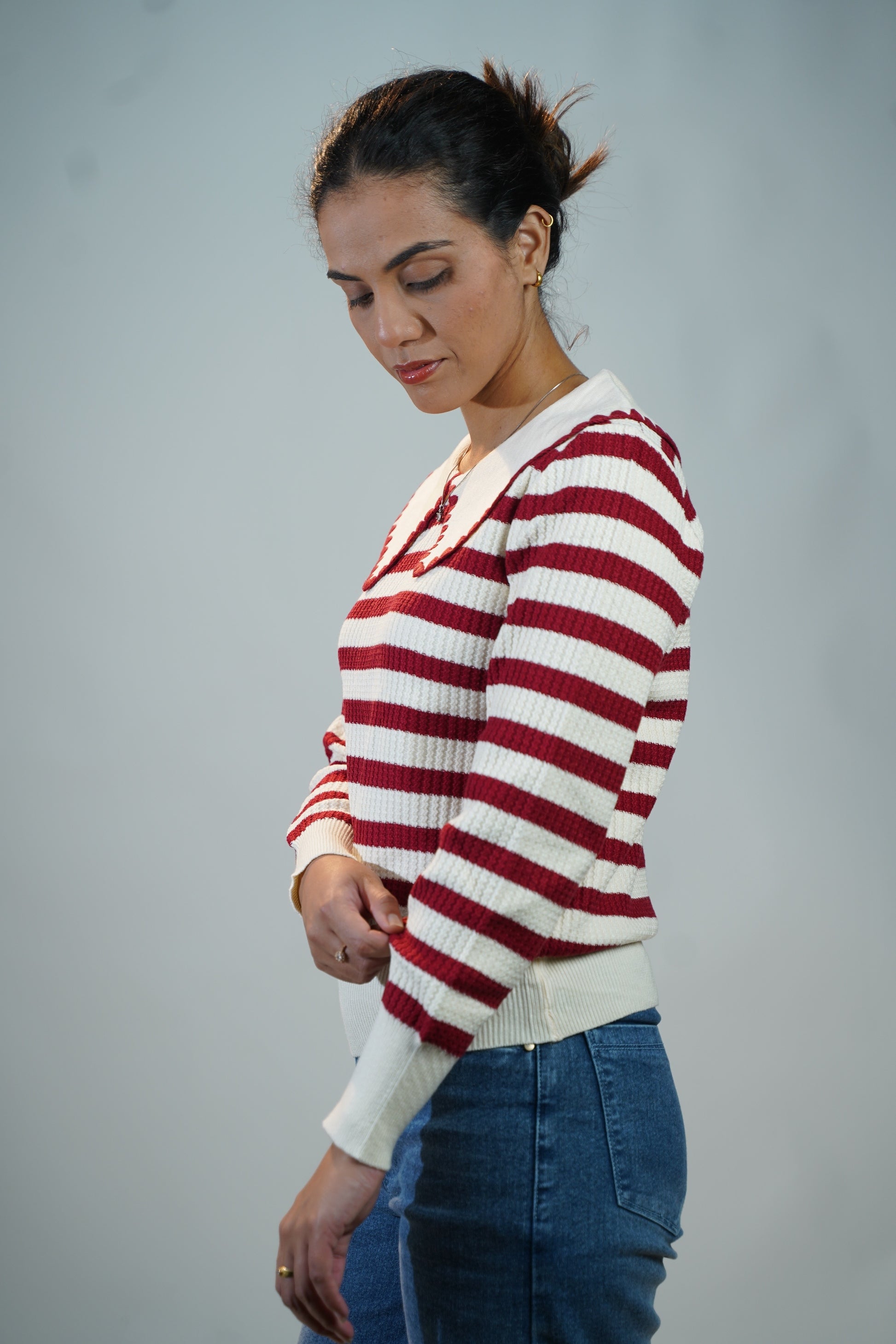 Korean-Style Two-Tone Top Red
