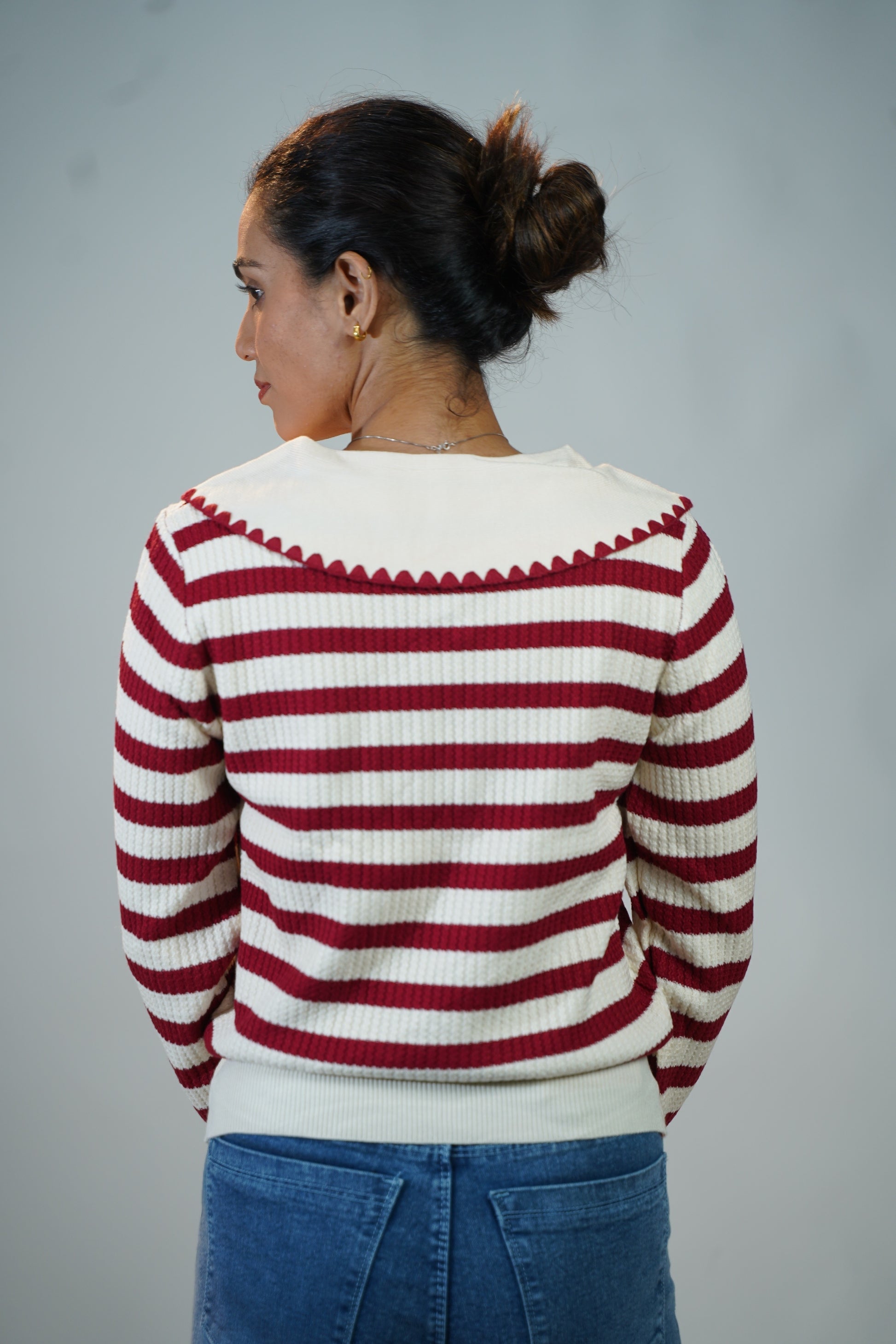 Korean-Style Two-Tone Top Red