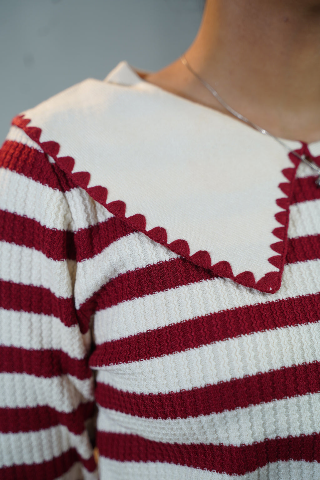 Korean-Style Two-Tone Top Red