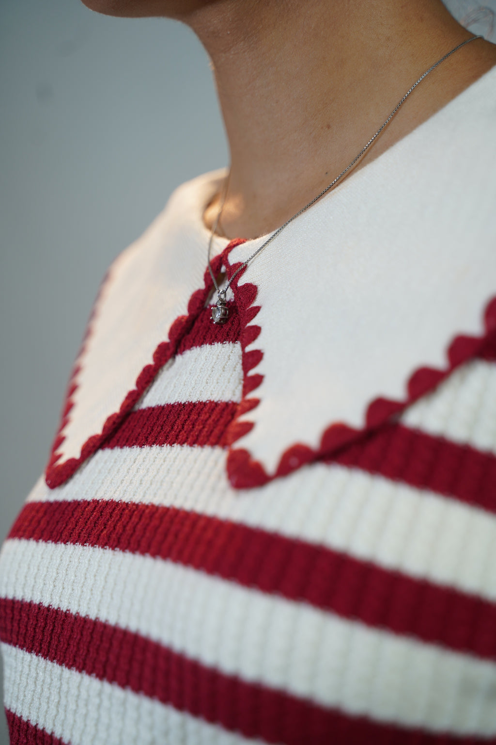 Korean-Style Two-Tone Top Red