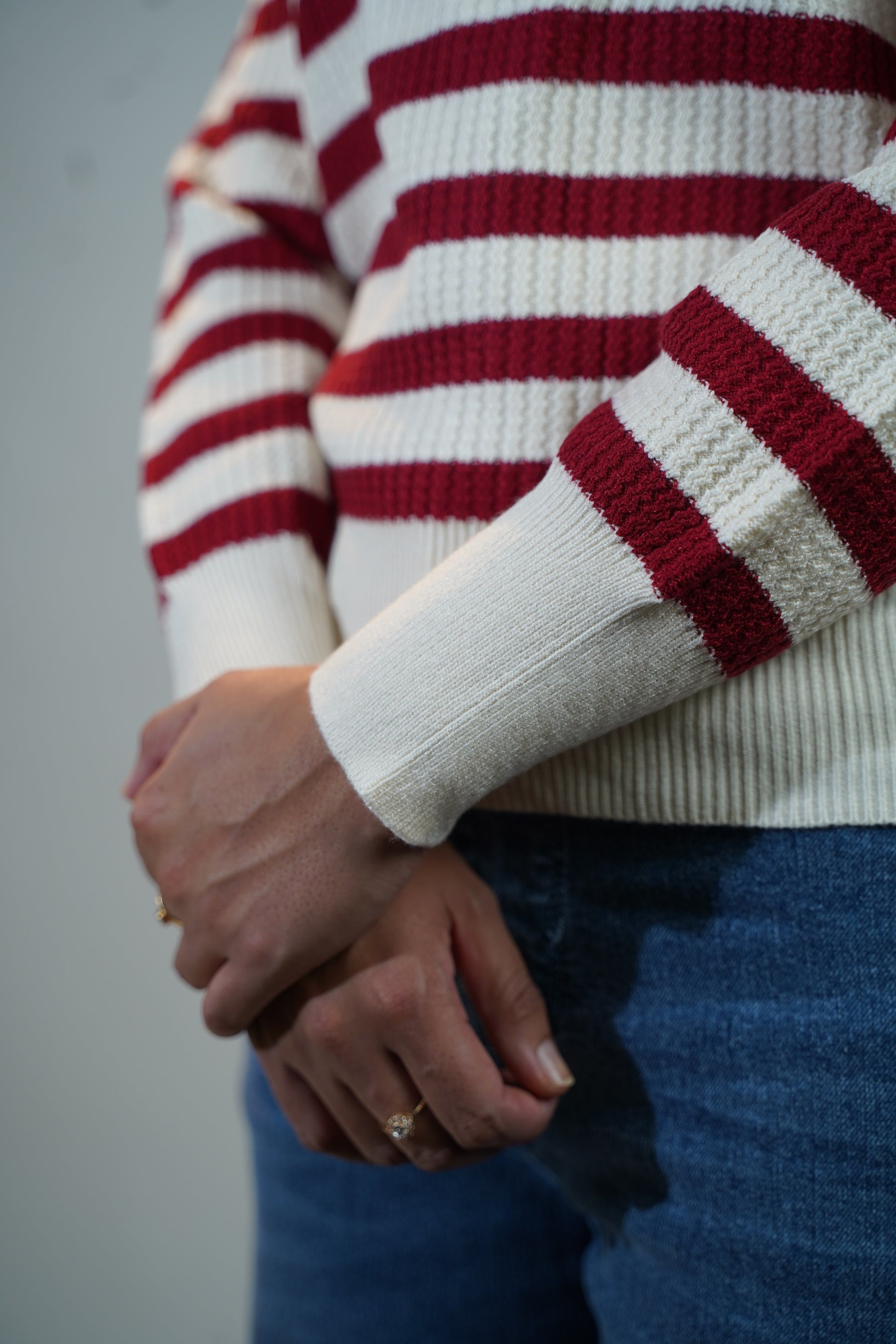 Korean-Style Two-Tone Top Red