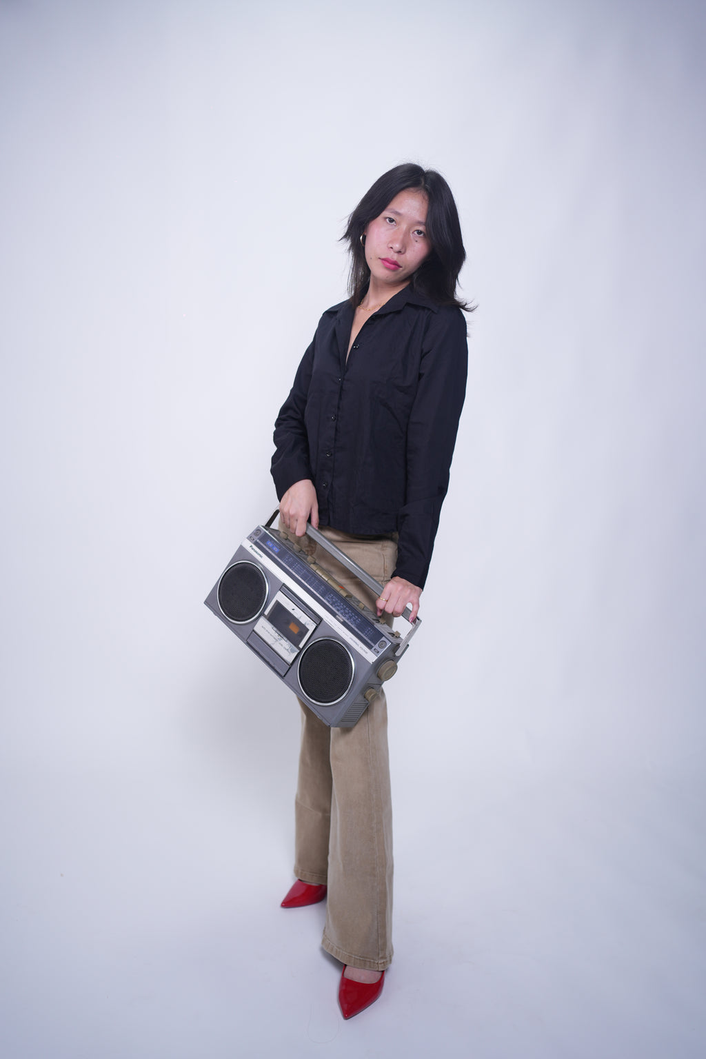 Shirt With Denim Sleeveless Peplum Top Black