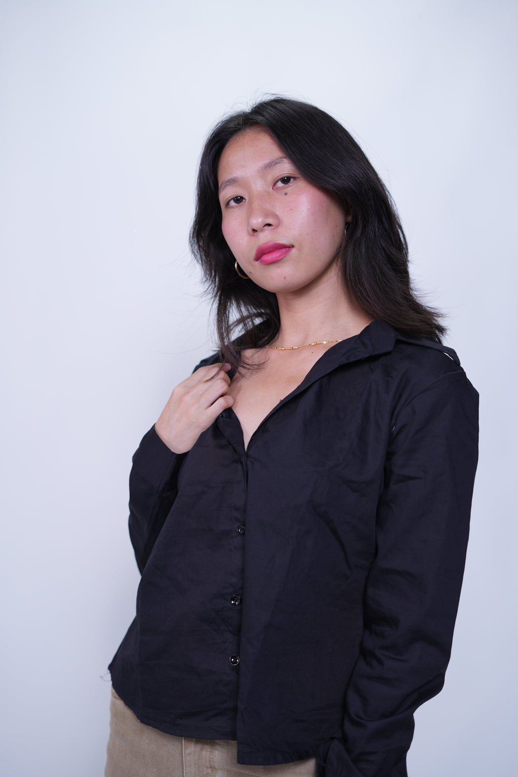 Shirt With Denim Sleeveless Peplum Top Black