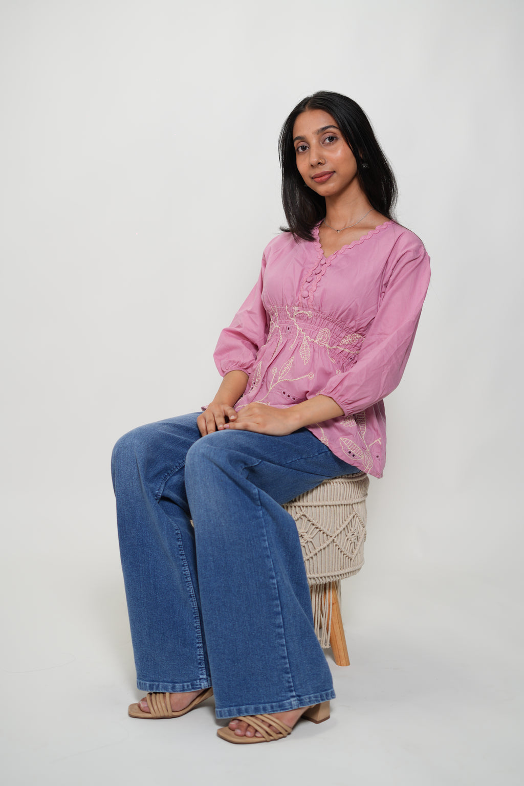 Peplum Top With Embroidery Pink