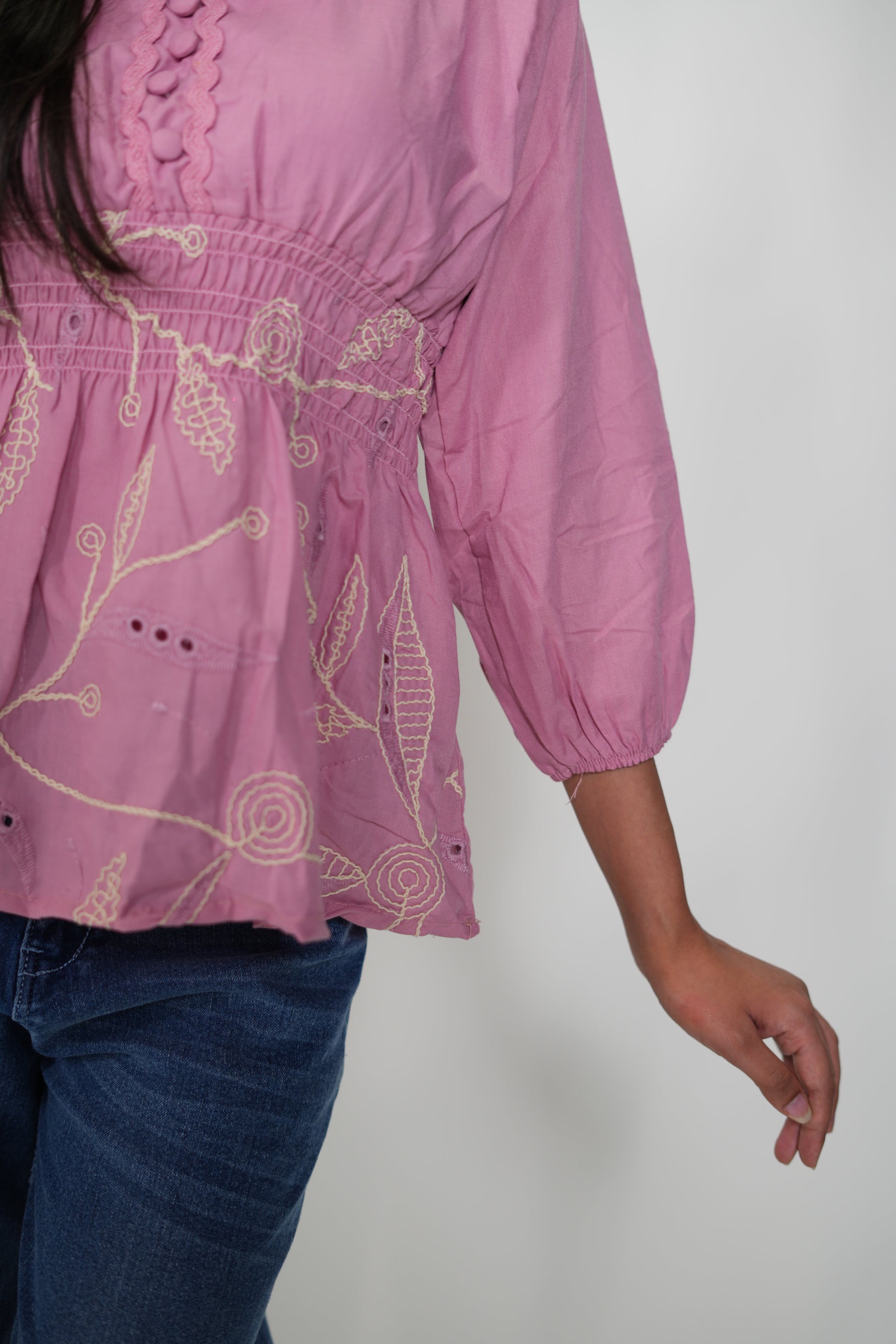 Peplum Top With Embroidery Pink
