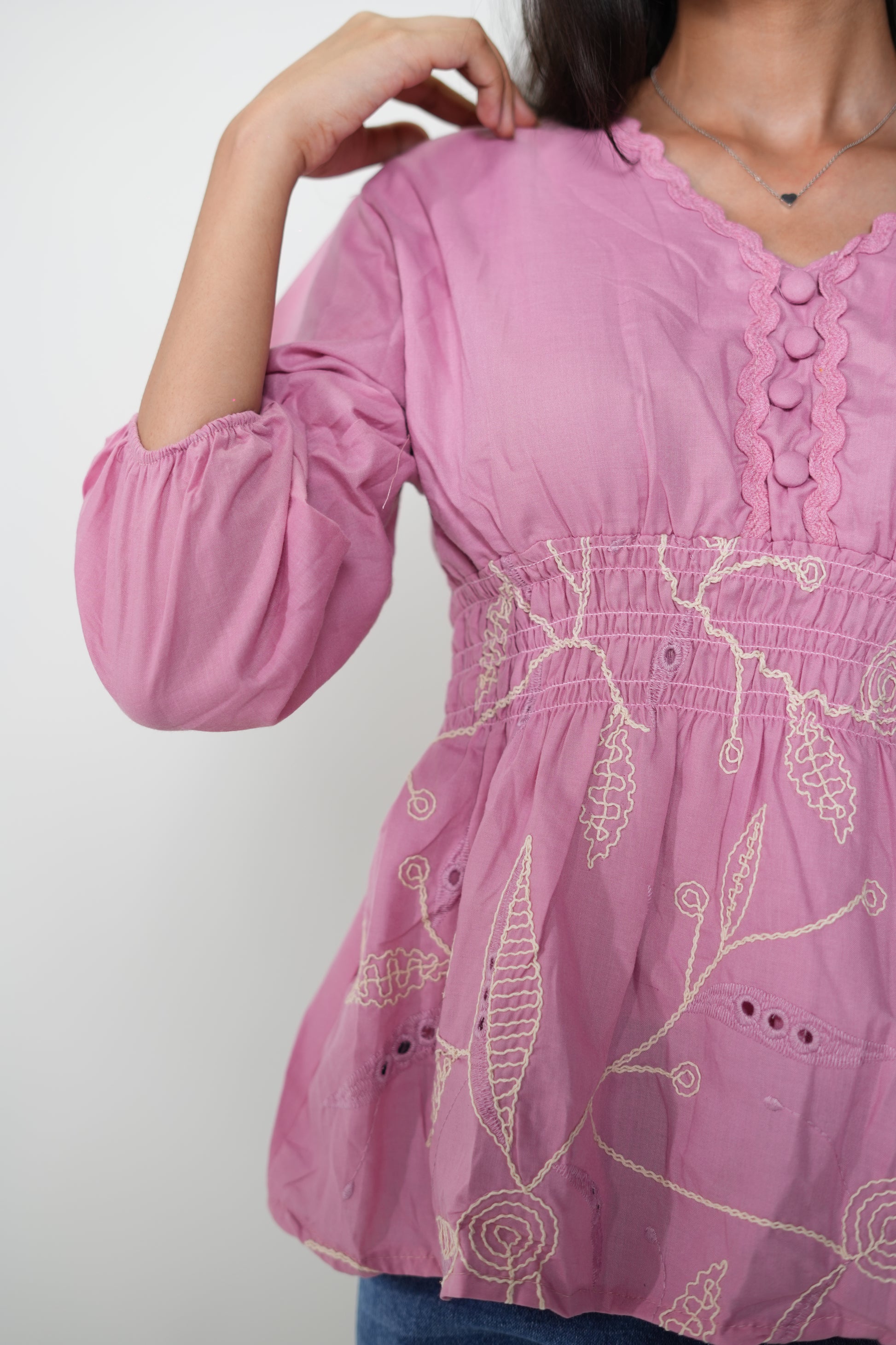Peplum Top With Embroidery Pink