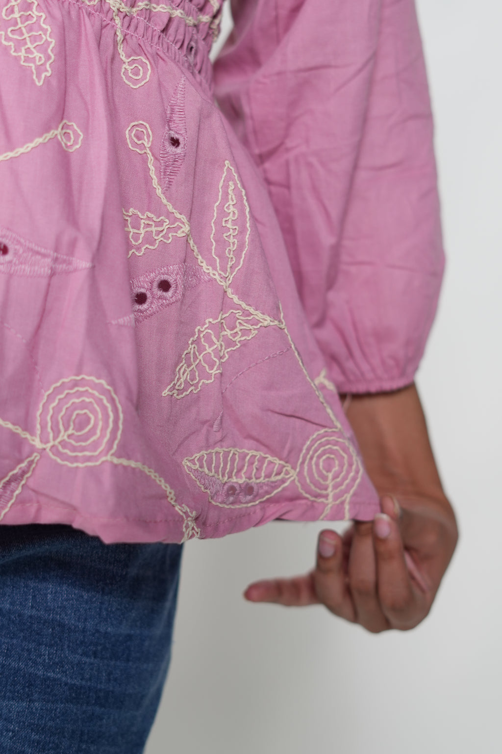 Peplum Top With Embroidery Pink