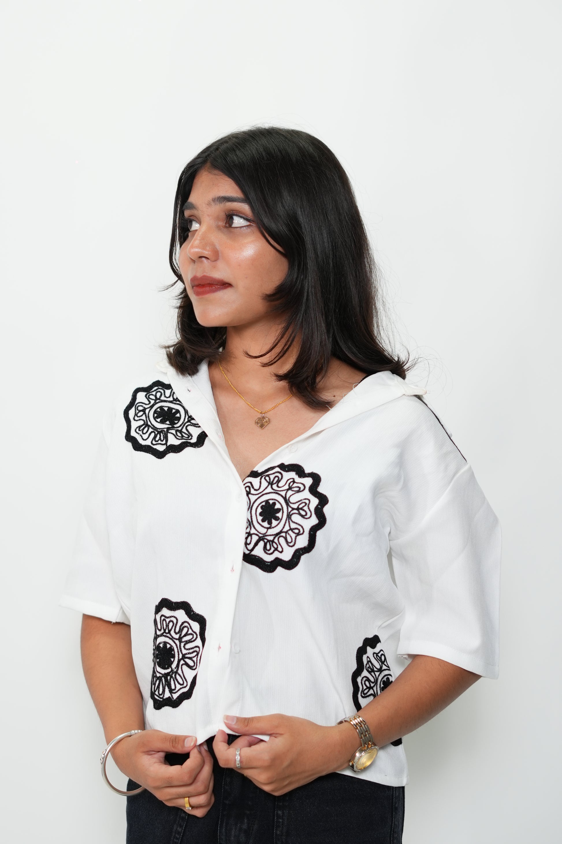 Crop Shirt With Embroidery White