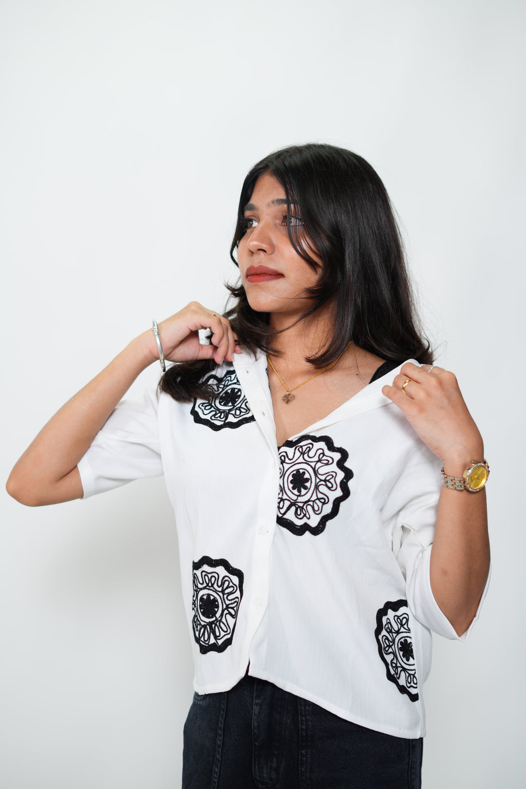 Crop Shirt With Embroidery White