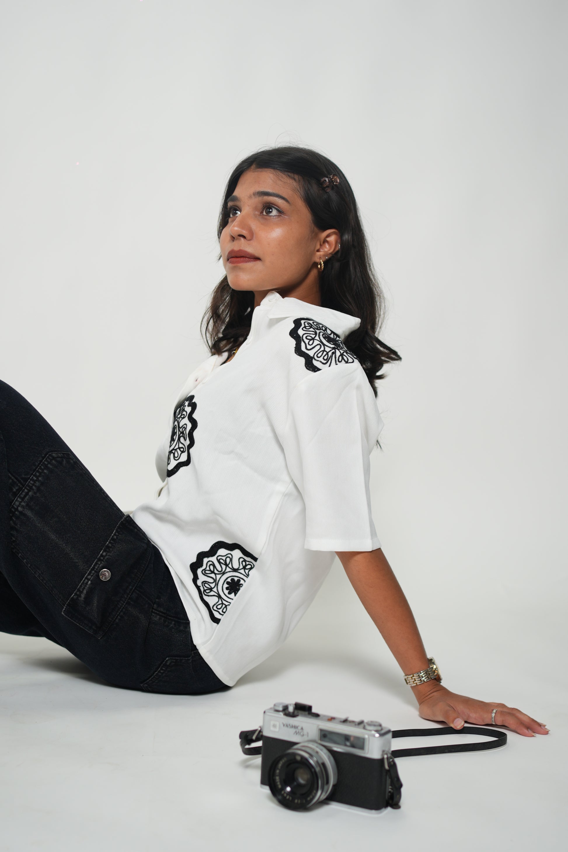 Crop Shirt With Embroidery White