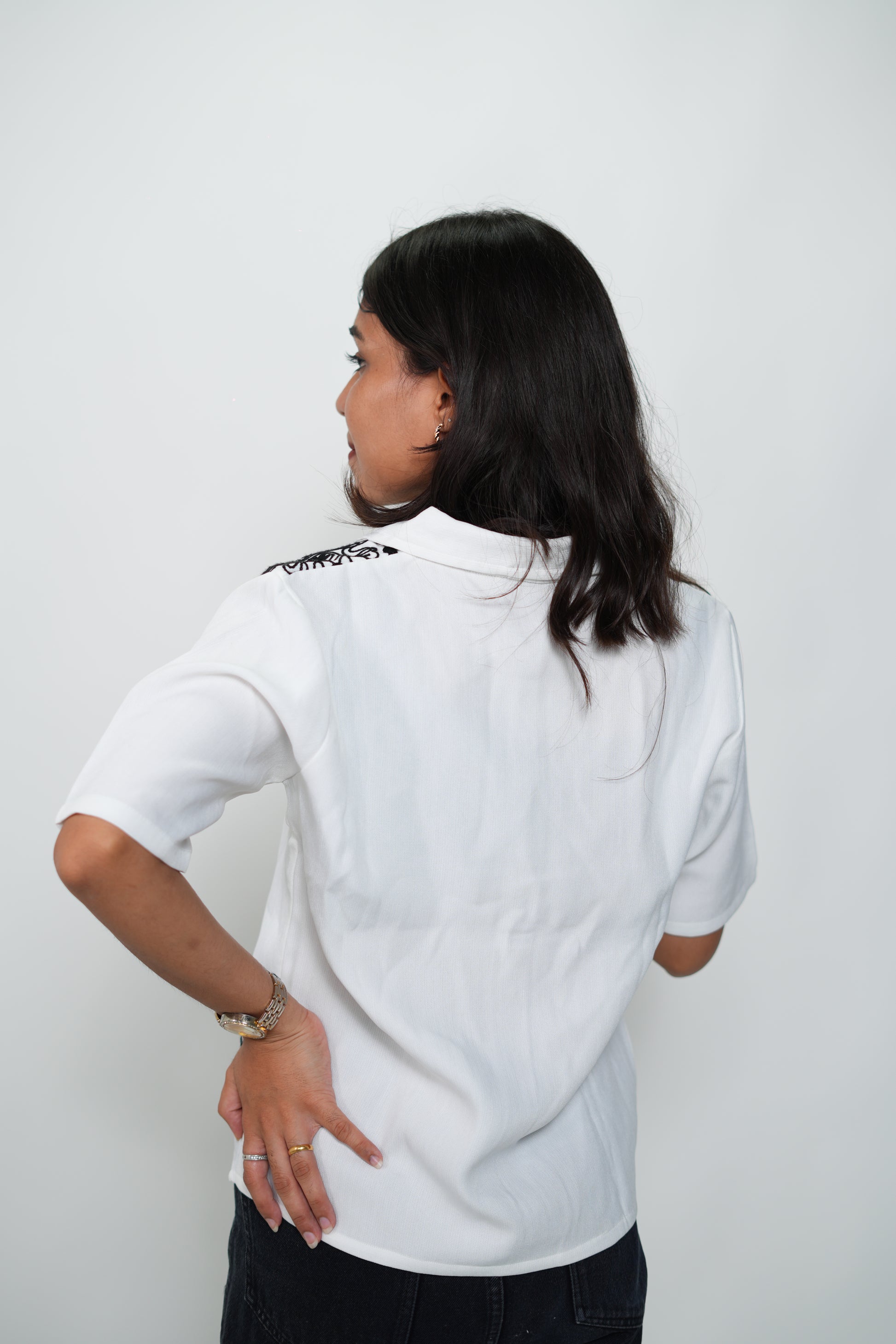 Crop Shirt With Embroidery White